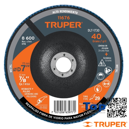 Imagen de DISCO 175 7" LAMINADO GRANO 120 CENTRO 022 7/8" TRUPER