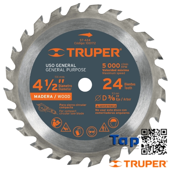 Imagen de DISCO SIERRA 113 4-1/2" P MAD 24 DIENTES CENTRO 009 3/8"