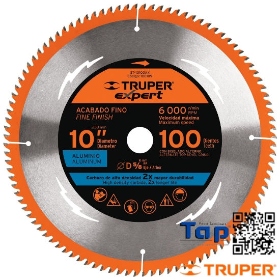 Imagen de DISCO SIERRA 250 10" P ALU 100 DIENTES CENTRO 015 5/8" EXPER