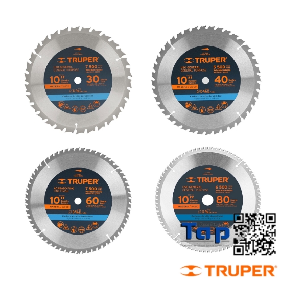 Imagen de DISCO SIERRA 250 10" P MAD 60 DIENTES CENTRO 015 5/8" TRUPER