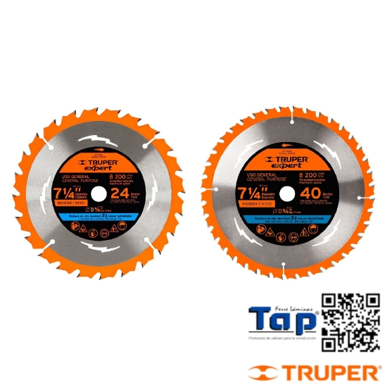 Imagen de DISCO SIERRA 7-1/4" P MAD 40 DIENTES CENTRO 015 5/8" EXPERT