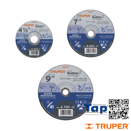 Imagen de DISCO T 41 225 9"X2 MM CORTE FINO ACERO INOX SABLE