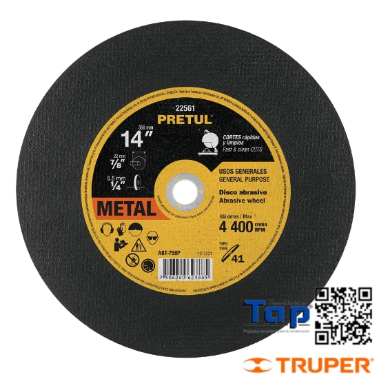 Imagen de DISCO T 41 350 14"X2.8 MM P CORTE METAL PRETUL