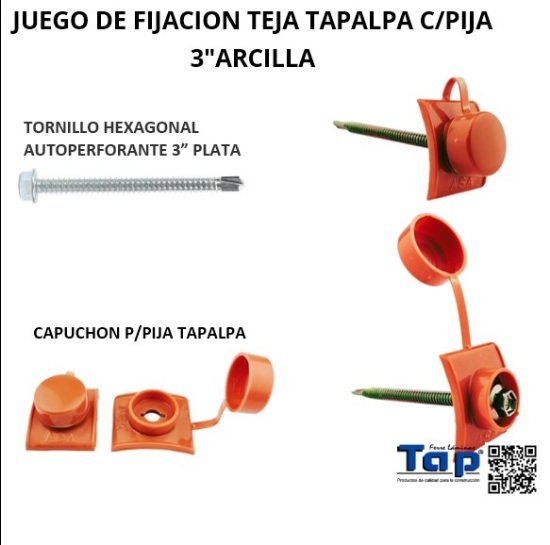 Imagen de JUEGO DE FIJACION TEJA TAPALPA C/PIJA 3"ARCILLA