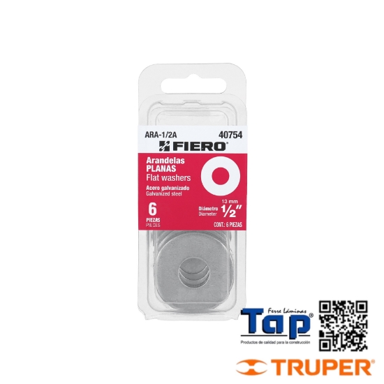 Imagen de ARANDELAS PLANAS DE 013 1/2" FIERO BLISTER C 6