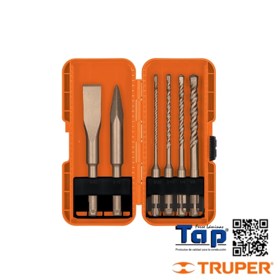 Imagen de BROCAS Y CINCELES SDS PLUS EN ESTUCHE TRUPER JGO 6
