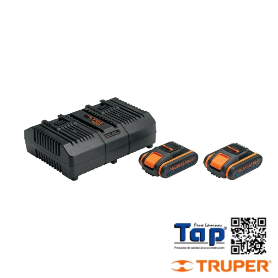 Imagen de CARGADOR DUAL C 2 BATERIAS DE 2AH 20V TRUPER PRO COMBO