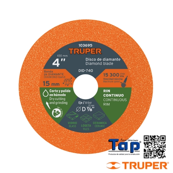 Imagen de DISCO DE DIAMANTE 102 4" CORTE DE VIDRIO TRUPER