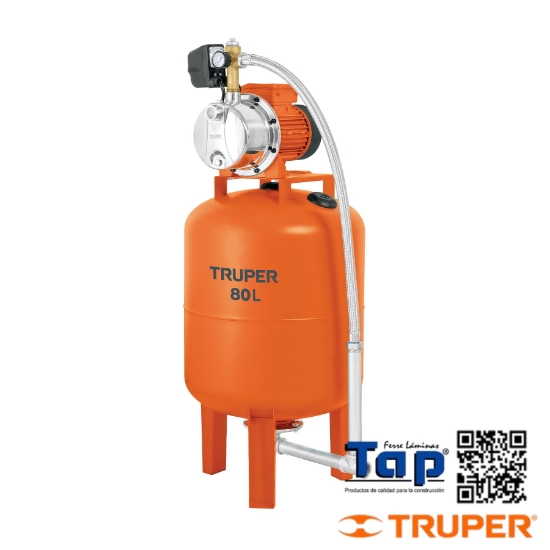 Imagen de EQUIPO HIDRONEUMATICO 80L BOMBA JET INOX. 025 1 HP TRUPER