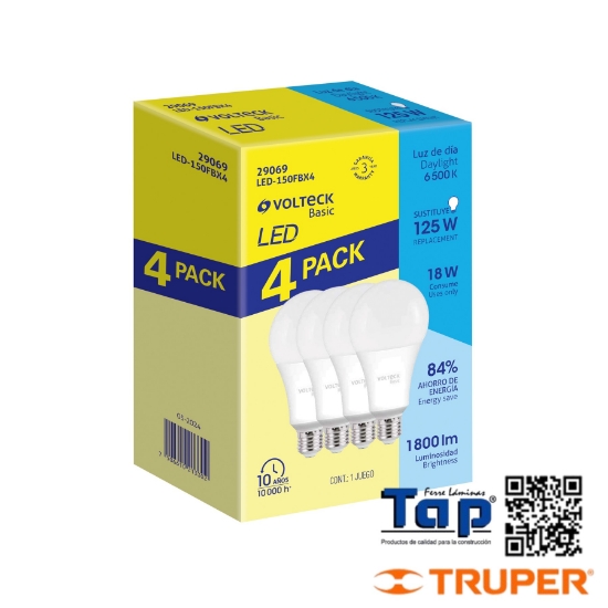 Imagen de LAMPS LED A19 18 W LUZ DE DIA PACK DE 4
