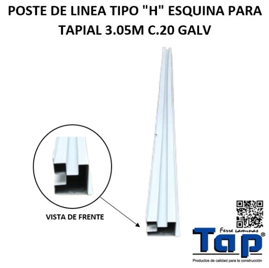 Imagen de POSTE DE LINEA TIPO "H" ESQUINA PARA TAPIAL 3.05M C.20 GALV