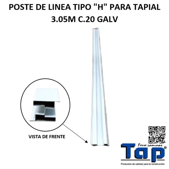 Imagen de POSTE DE LINEA TIPO "H" PARA TAPIAL 3.05M C.20 GALV