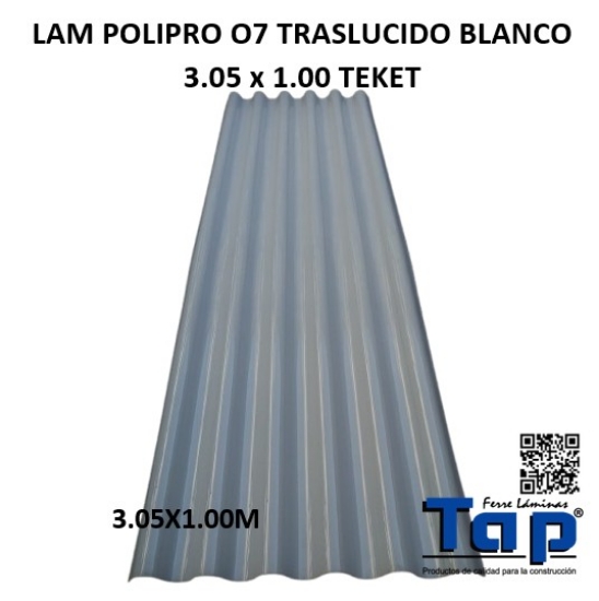 Imagen de LAM POLIPRO O7 TRASLUCIDO BLANCO 3.05 x 1.00 TEKET