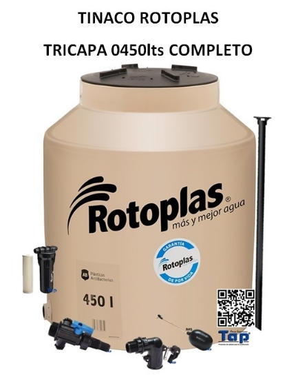 Imagen de TINACO ROTOPLAS PLUS TRICAPA EQUIPADO 0450 LTS