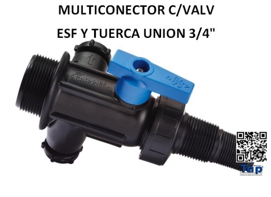 Imagen de MULTICONECTOR C/VALV ESF Y TUERCA UNION 3/4"