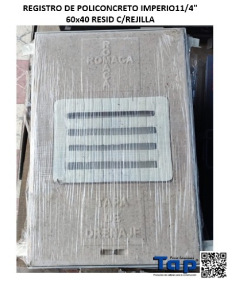 Imagen de REGISTRO DE POLICONCRETO IMPERIO11/4" 60x40 RESID C/REJILLA