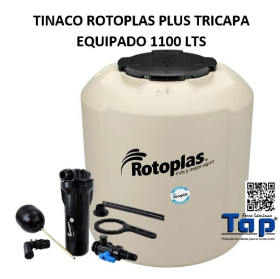 Imagen de TINACO ROTOPLAS PLUS TRICAPA EQUIPADO 1100lts